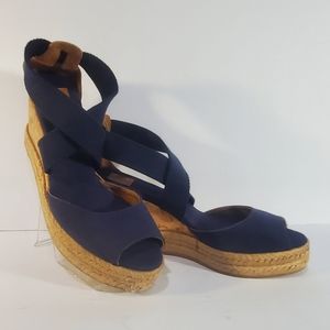 Tory Burch Blue Espadrille Platform Wedges Easy On Size 9